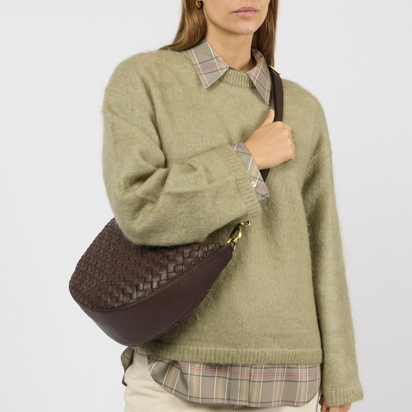 Leo Maxi Tasche - Leder Woven Chocolate