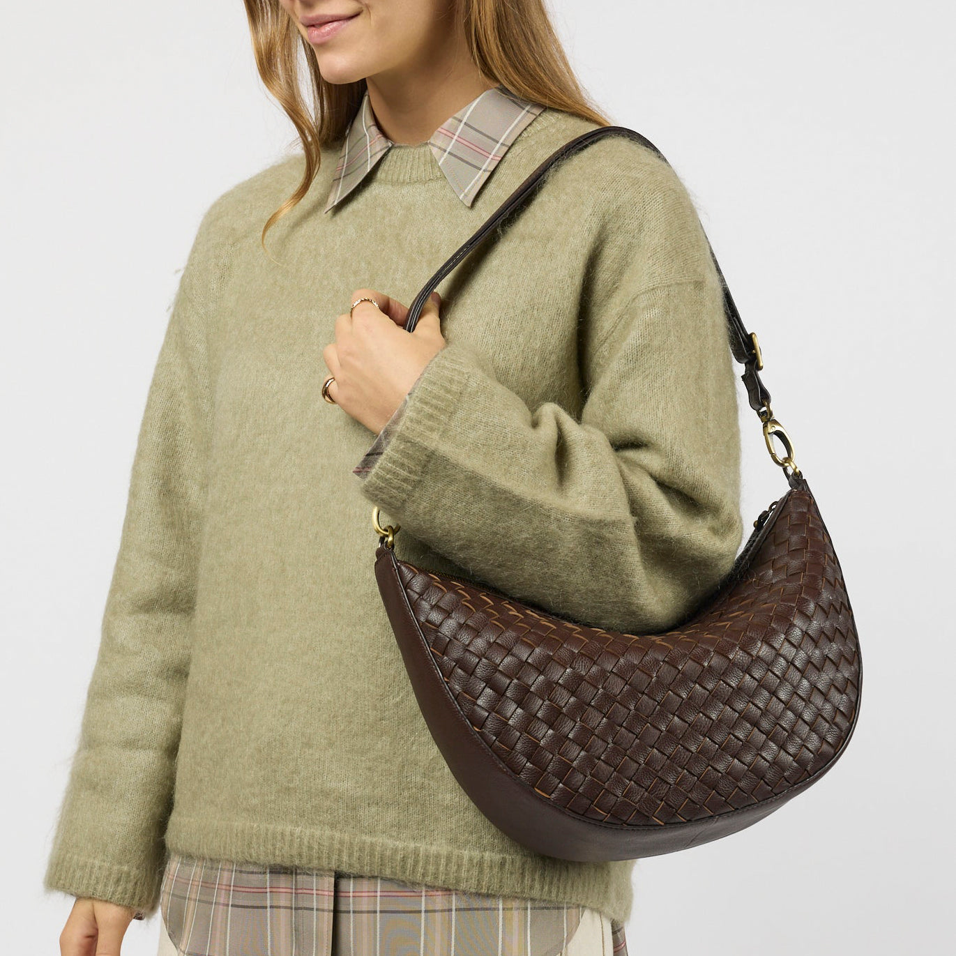 Leo Maxi Tasche - Leder Woven Chocolate