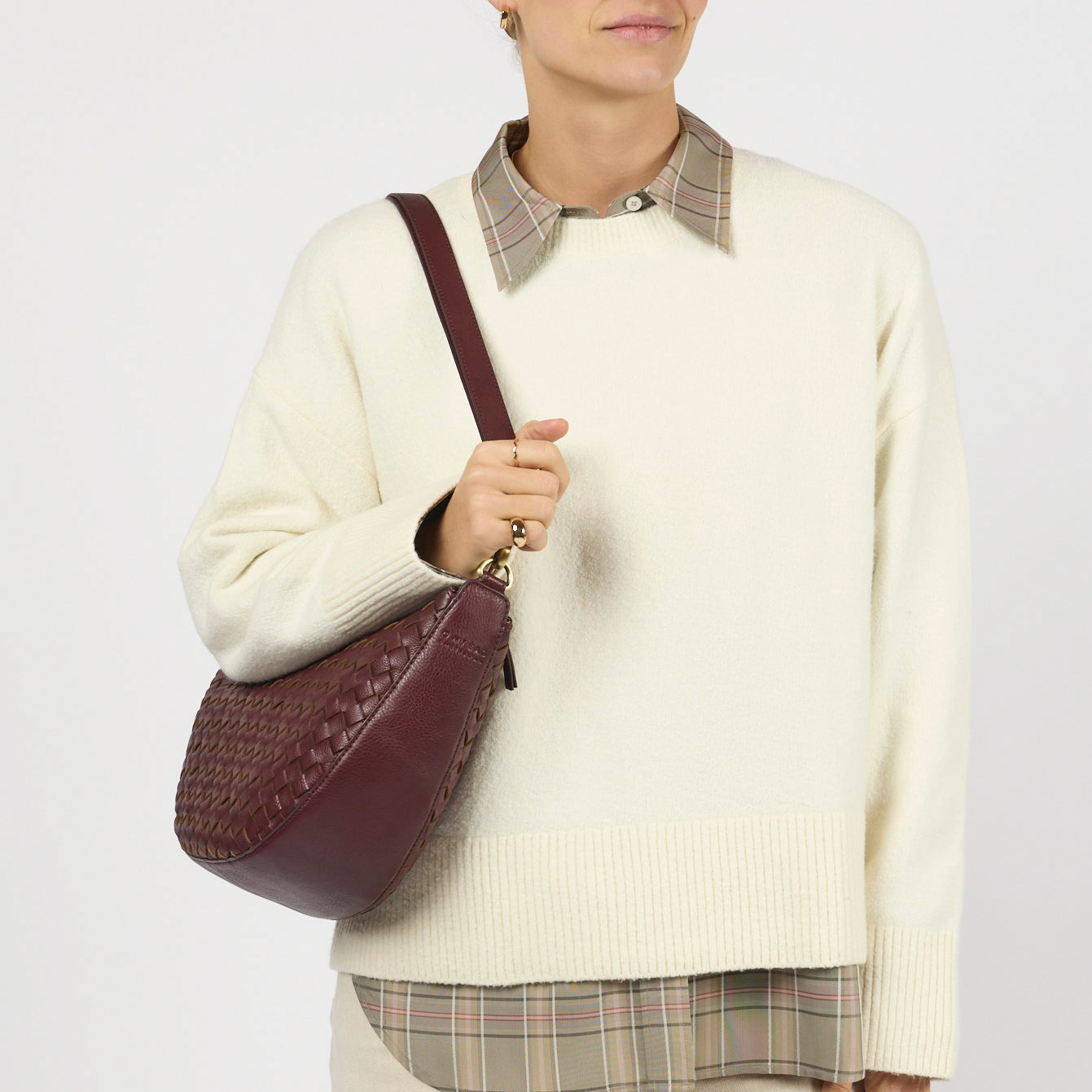 Leo Maxi Tasche - Leder Woven Dark Cherry