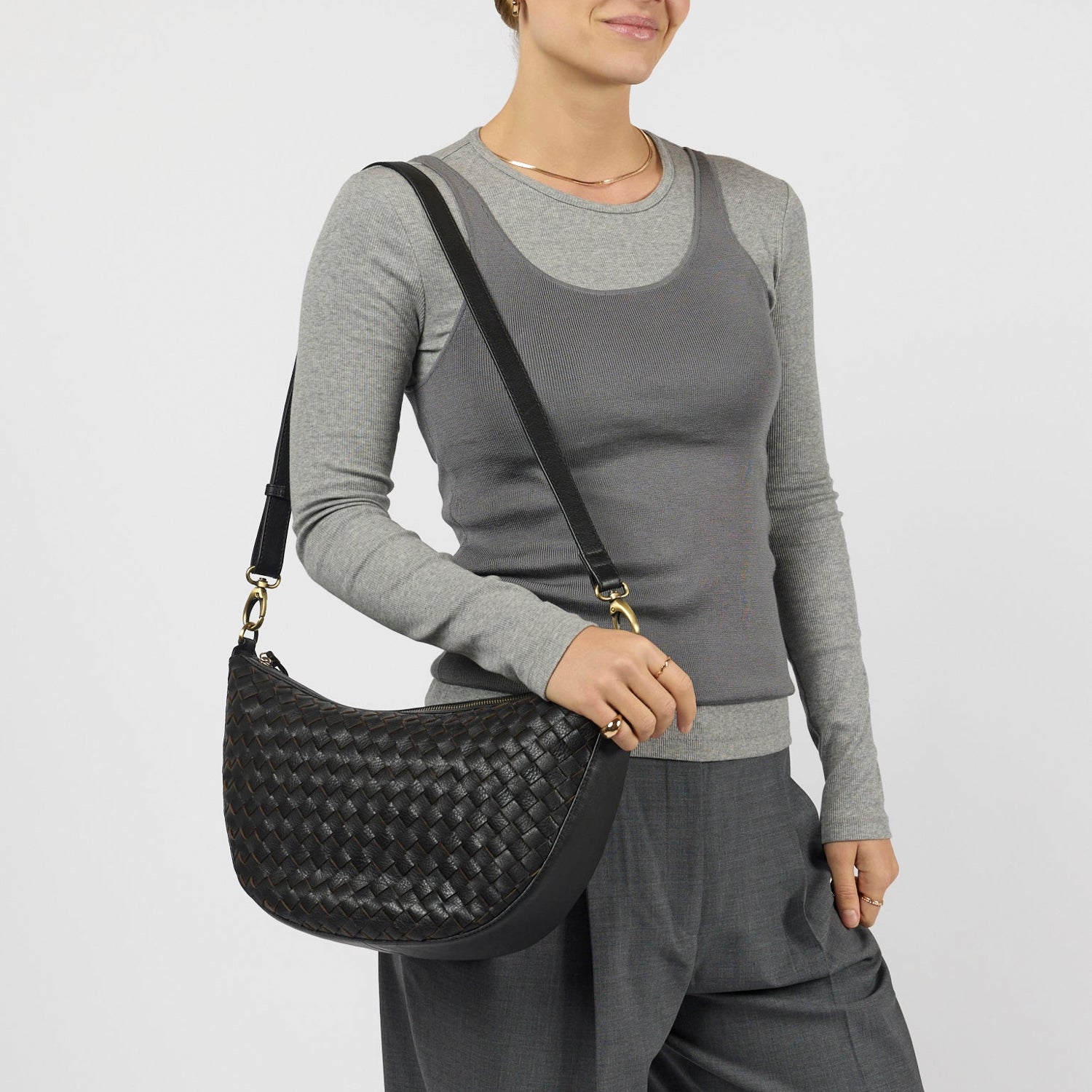 Leo Maxi Tasche - Leder Woven Schwarz