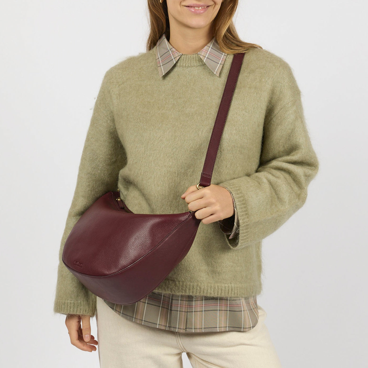 Leo Maxi Tasche - Leder Dark Cherry mit 2 Straps