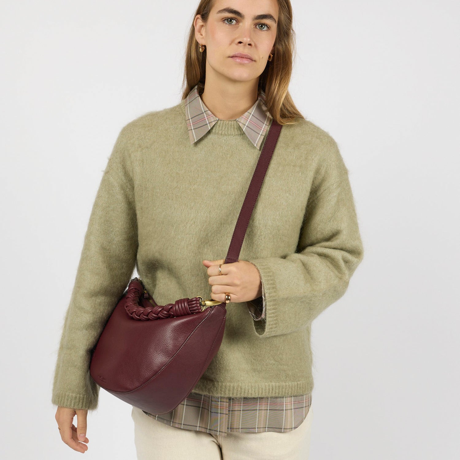 Leo Maxi Tasche - Leder Dark Cherry mit 2 Straps