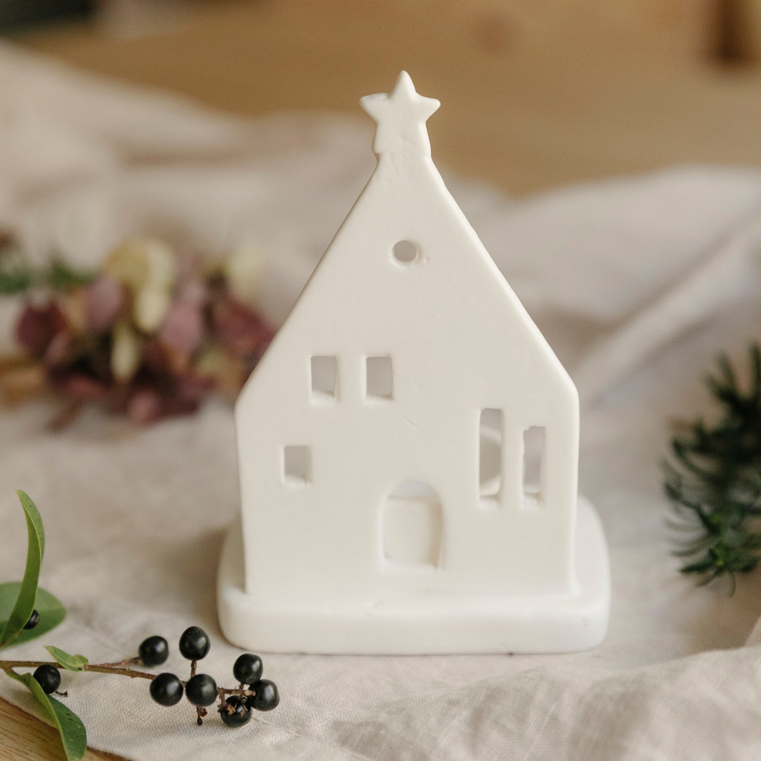 Teelichthalter Haus Stern - weiß
