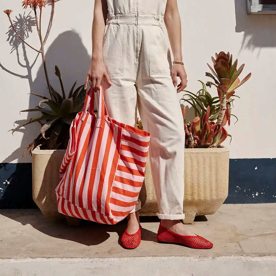 Shopper aus Baumwolle - Streifen rosa