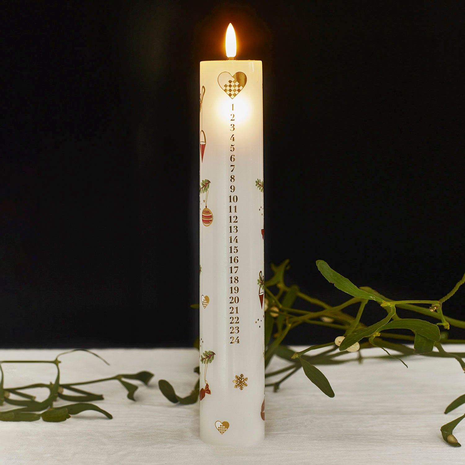 LED-Kalenderkerze Mie - weiß gold