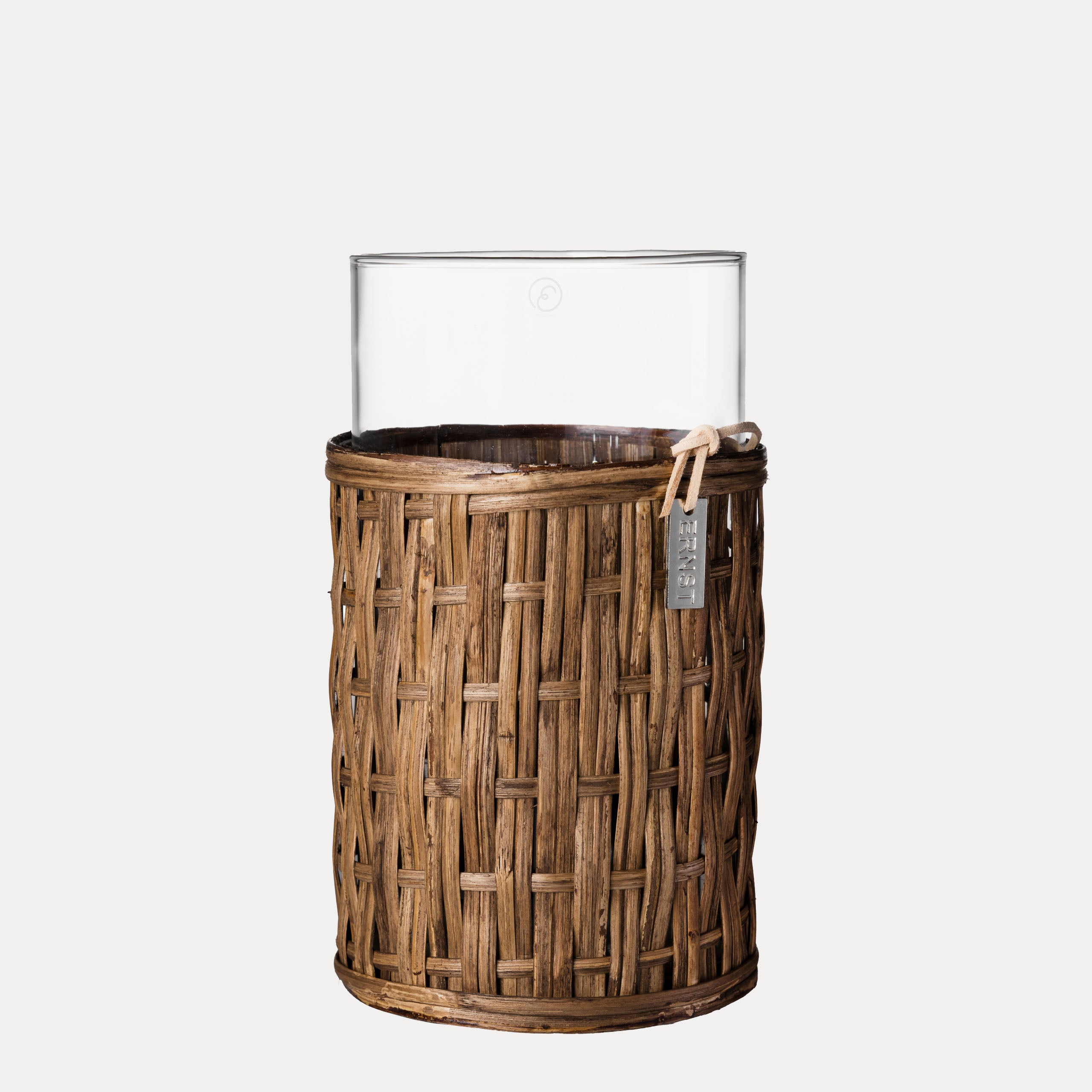 Vase / Windlicht mit Korb - dunkel