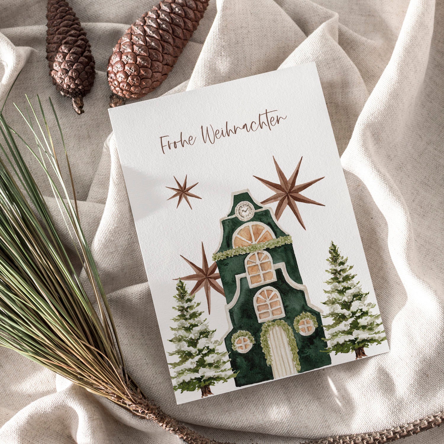 Weihnachtskarte auf Strukturpapier Haus A6