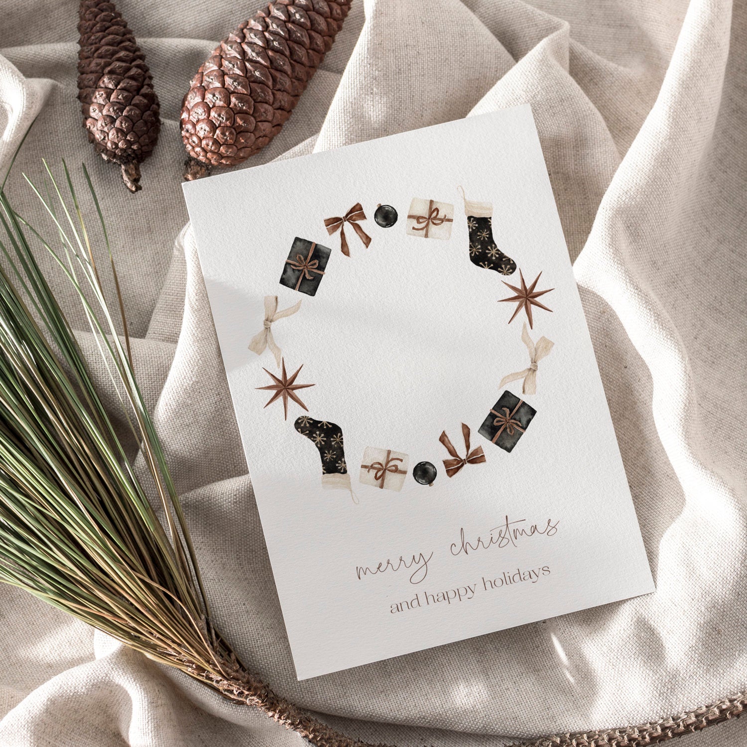 Weihnachtskarte auf Strukturpapier Kranz A6