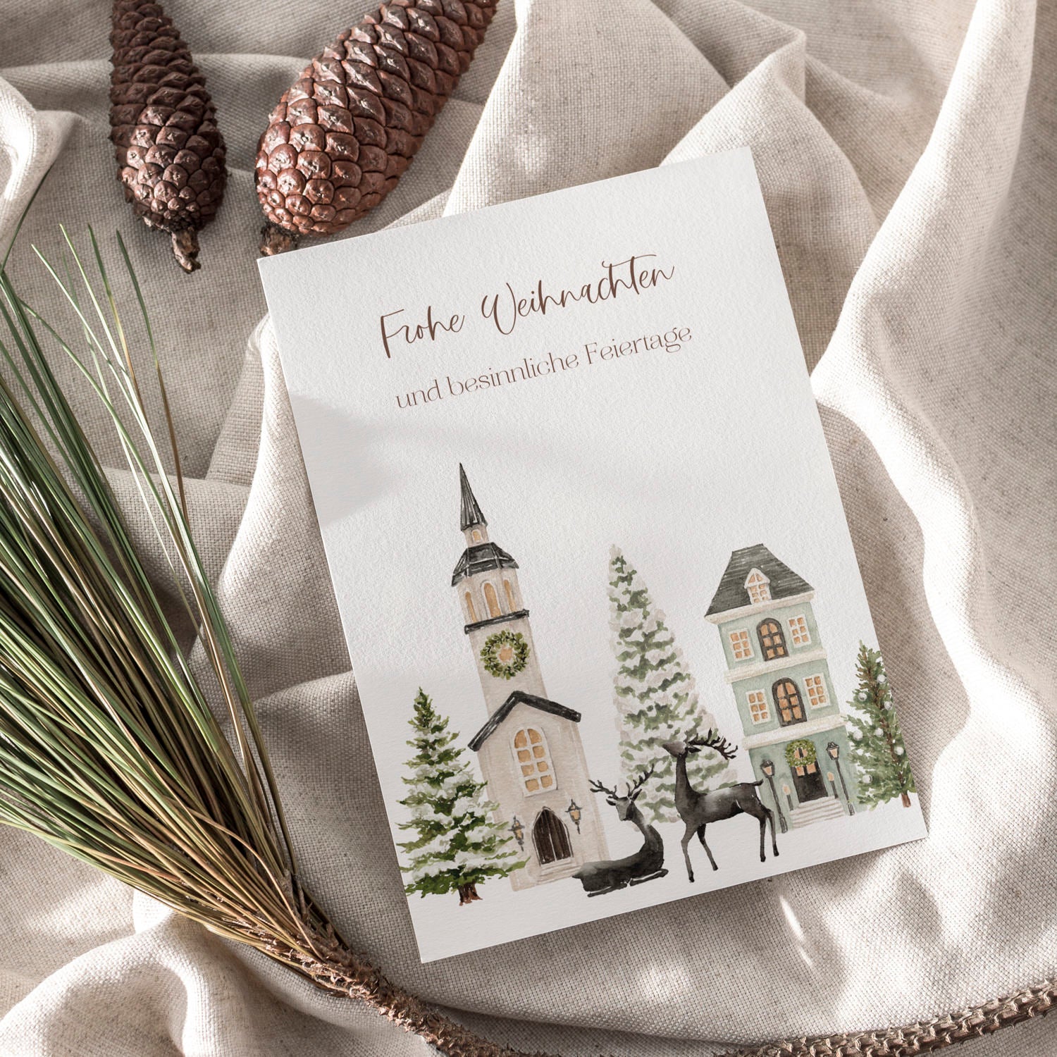 Weihnachtskarte auf Strukturpapier Rentiere A6