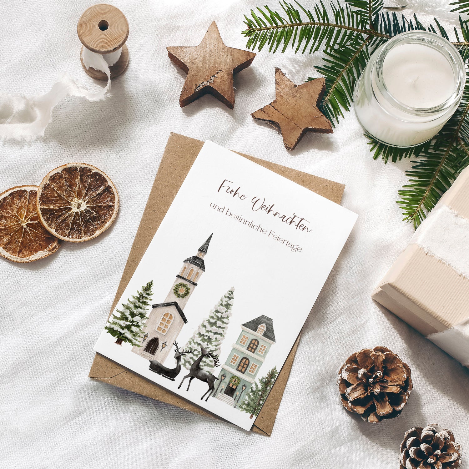 Weihnachtskarte auf Strukturpapier Rentiere A6