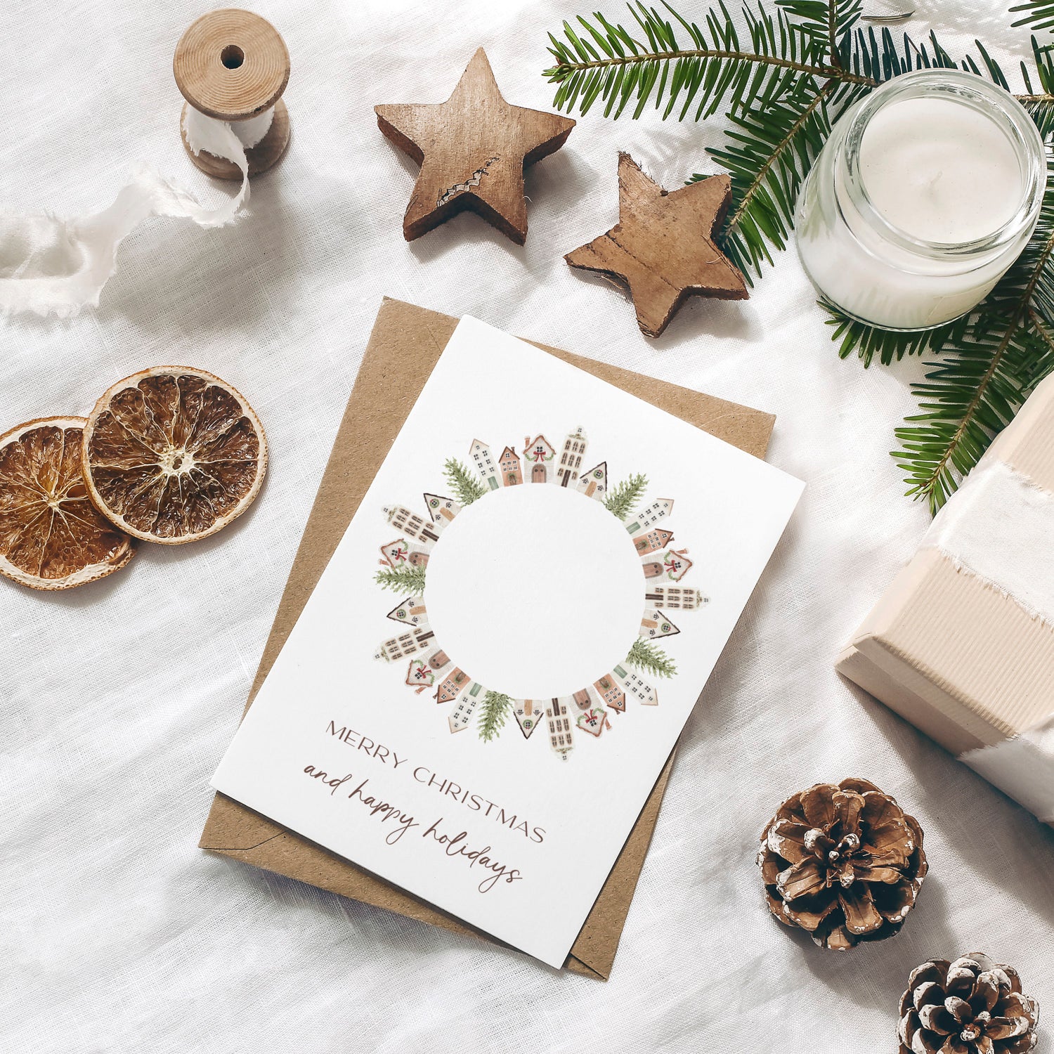 Weihnachtskarte auf Strukturpapier Kranz Village A6