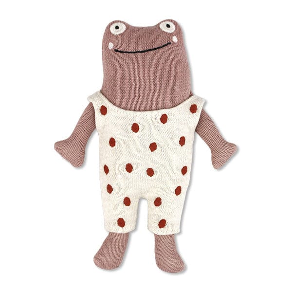 Babyrassel Frosch aus Strickstoff in Grau