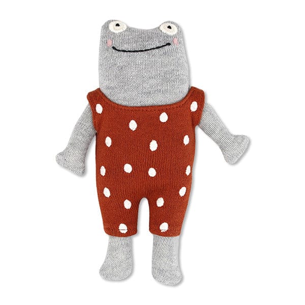 Babyrassel Frosch aus Strickstoff in Grau