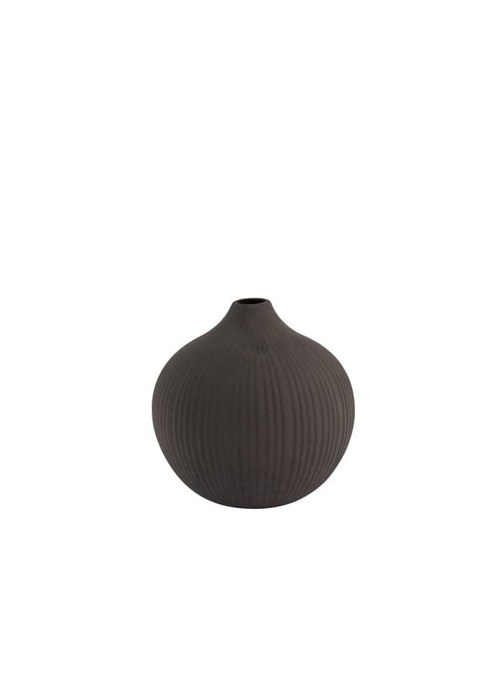 Runde Vase Fröbacken aus Keramik von Storefactory in Anthrazit mit Rillen