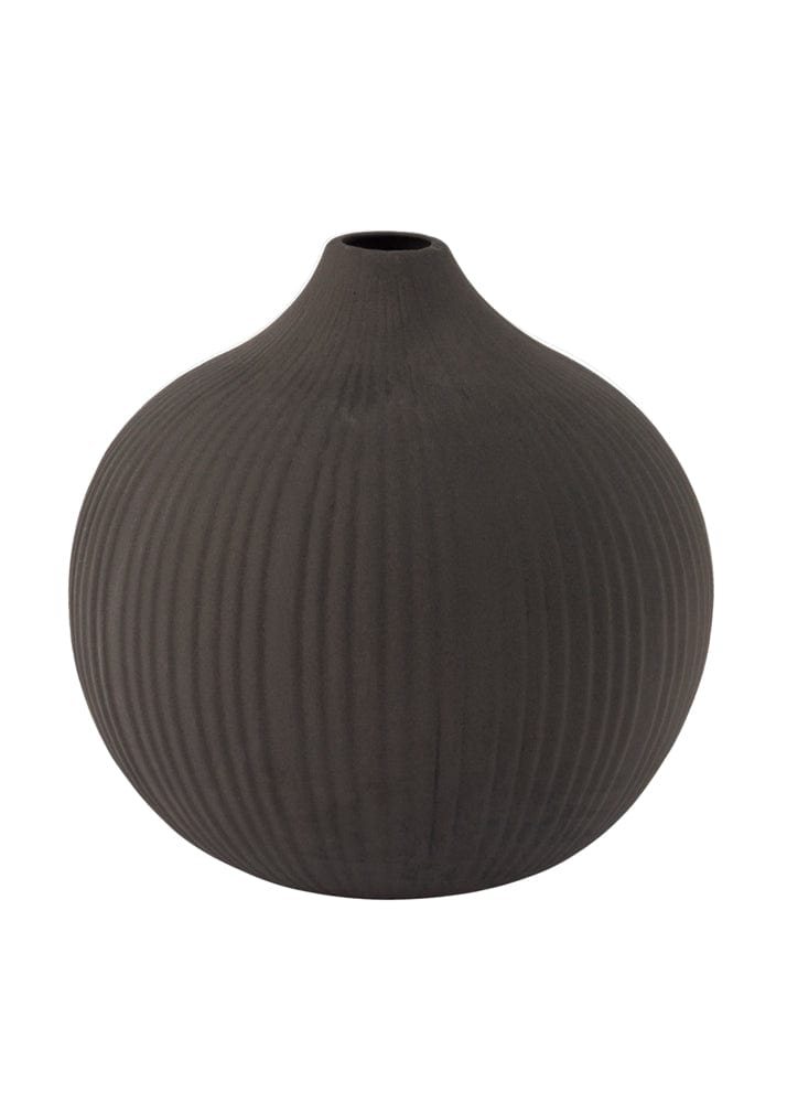 Runde Vase Fröbacken aus Keramik von Storefactory in Anthrazit mit Rillen