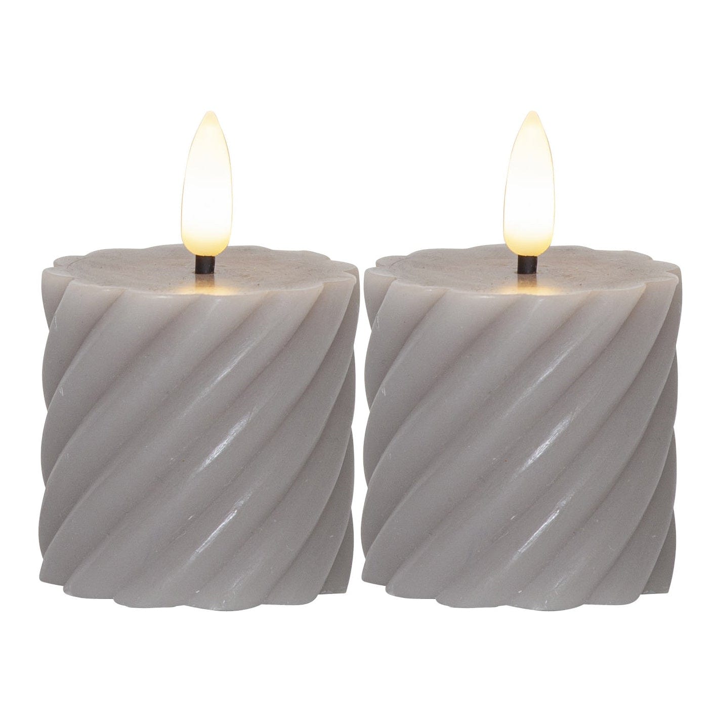 LED Kerze Stumpenkerze 2er Pack gedreht in grau von mkono