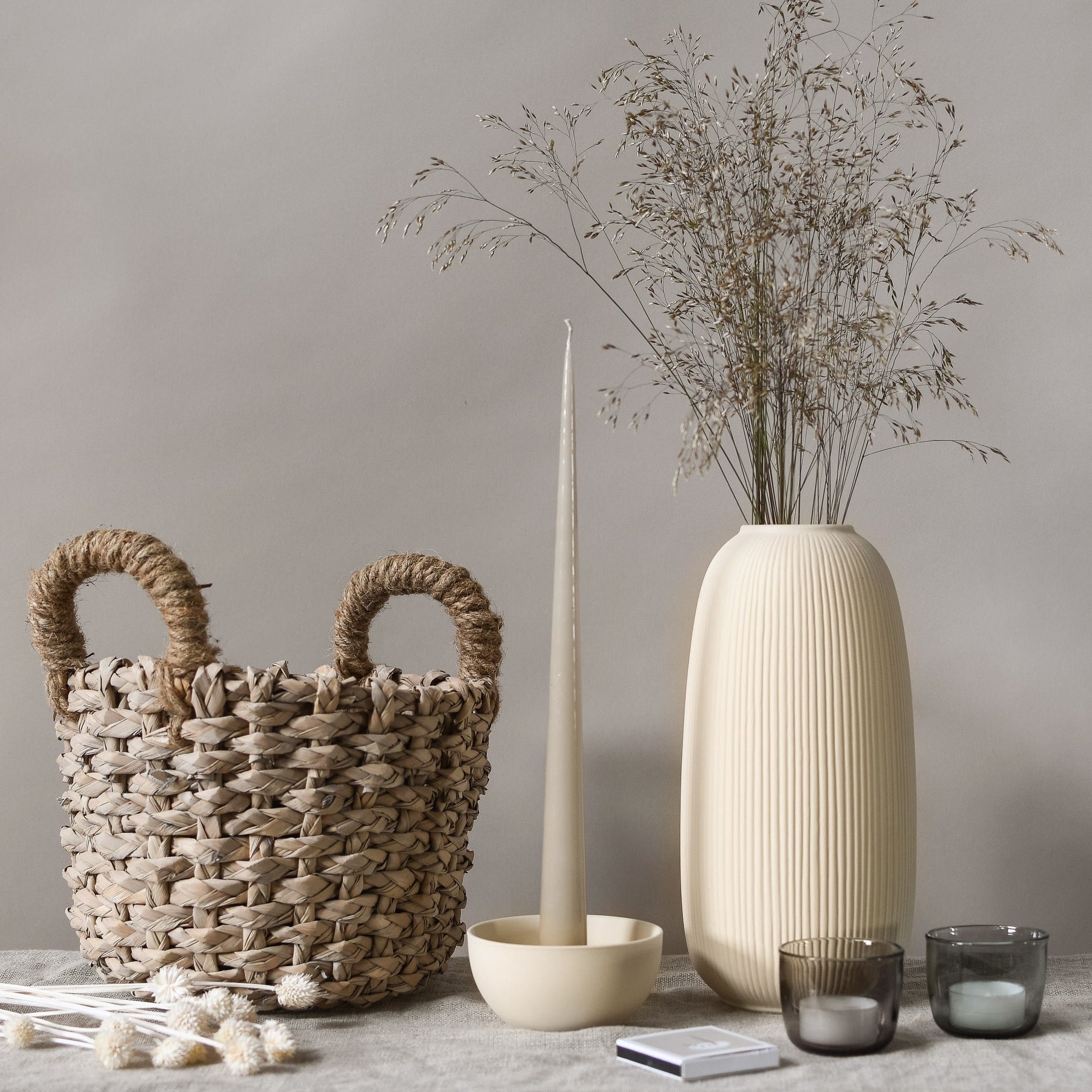 Vase Aby beige rund mit Rillen Skandi Storefactory