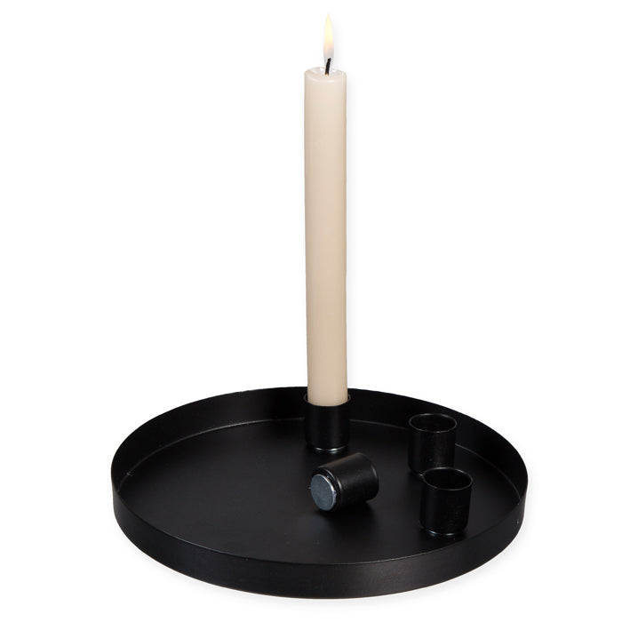 Kerzentablett aus Metall 20cm mit 4 magnetischen Kerzenhaltern schwarz