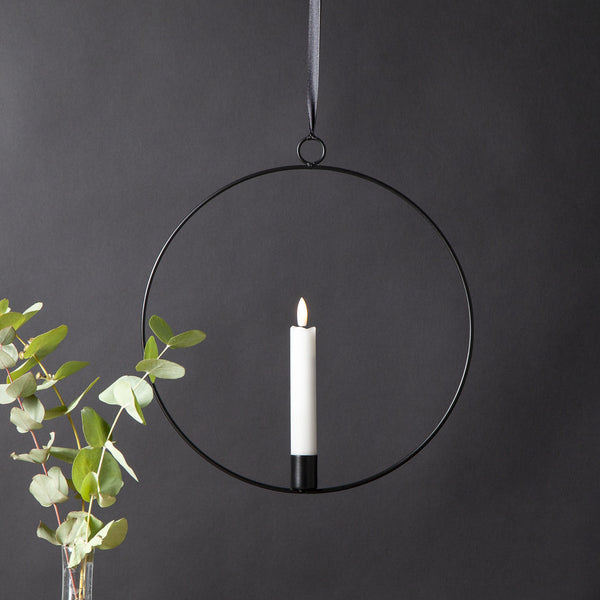Metallring / Hoop schwarz 28cm mit LED Kerze