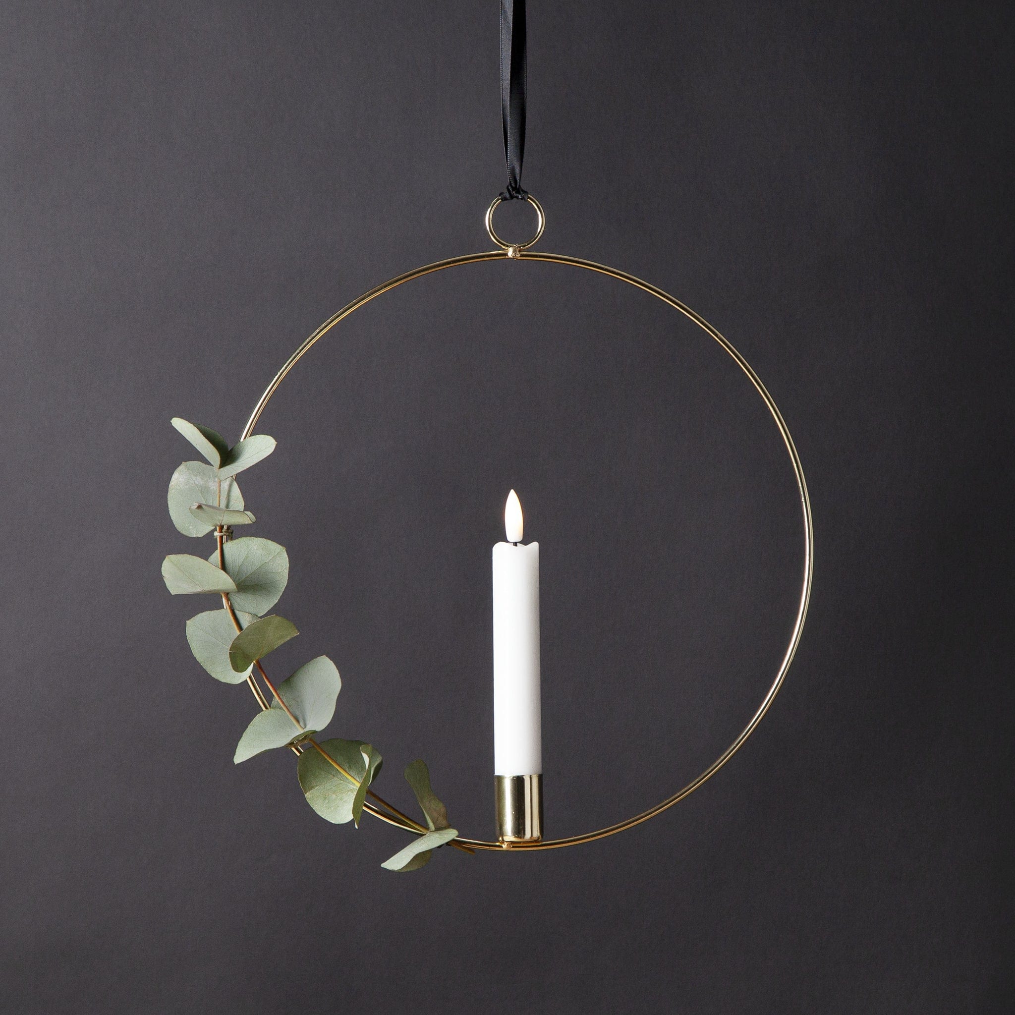 Metallring / Hoop 28cm mit LED Kerze - gold