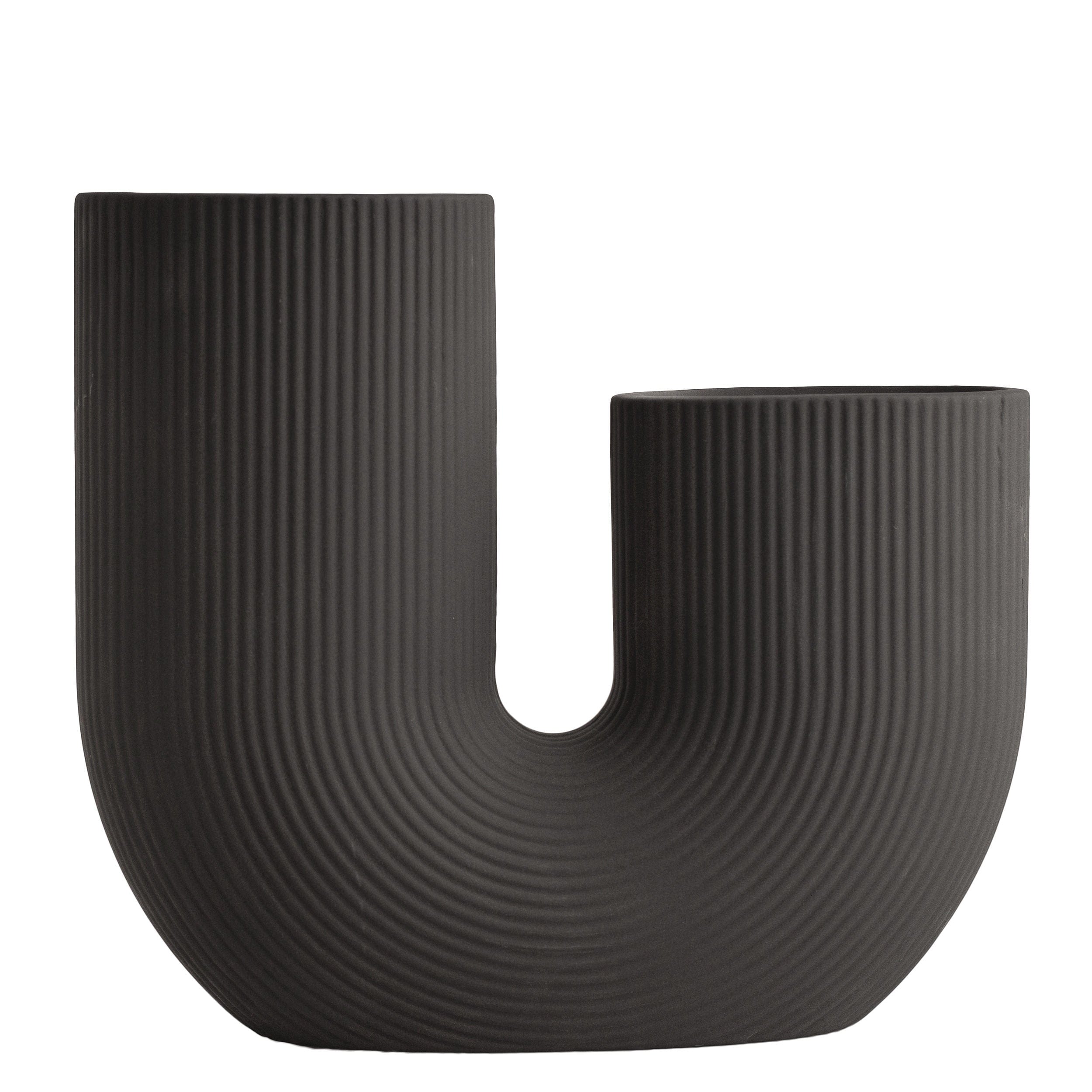 Vase Stravalla in anthrazit mit Rillen geschwungen zwei Öffnungen Skandi Design Storefactory