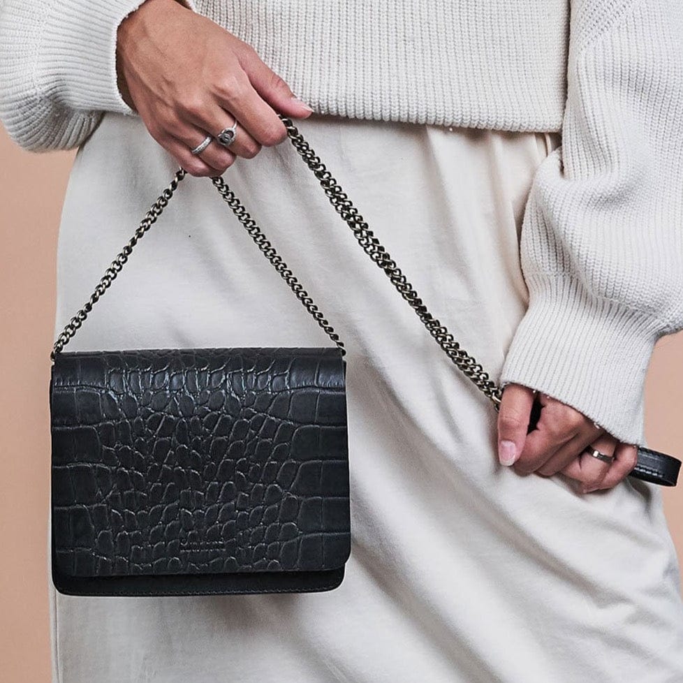Audrey Mini Tasche - Croco Schwarz