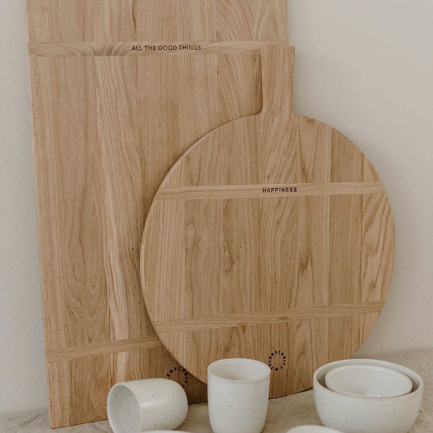 Holzbrett aus Eiche Happiness 55cm