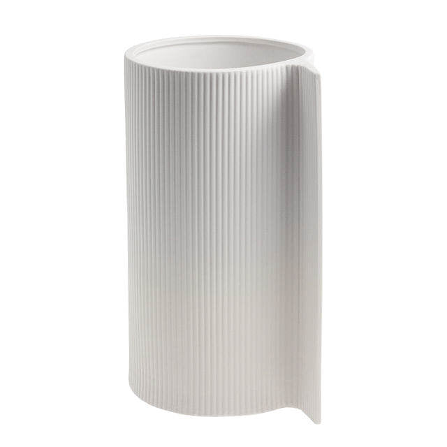 Vase Übertopf Vassunda Large weiß mit Rillen