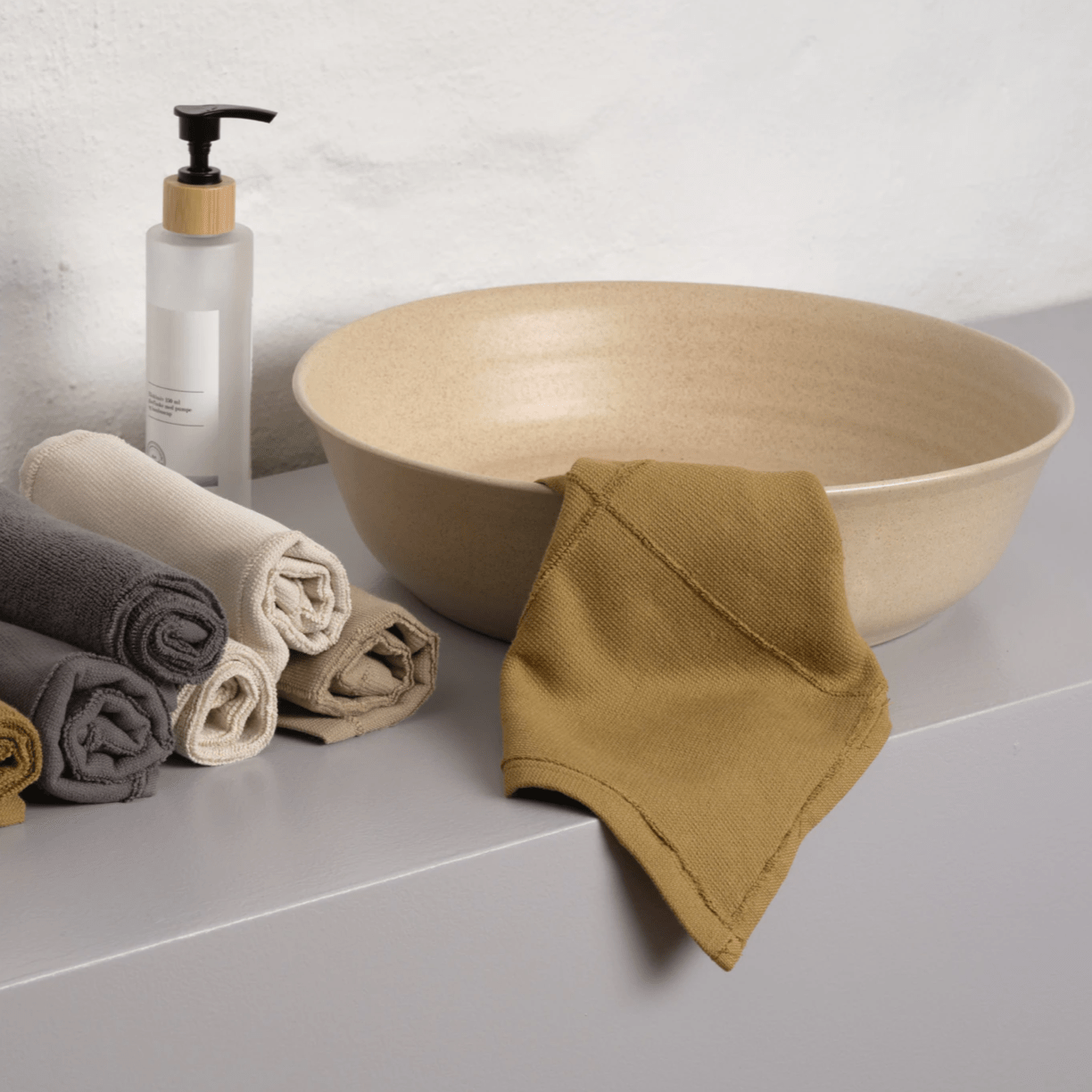 CALM Waschlappen Bio Baumwolle 4er Set in Khaki Lavender Nachhaltigkeit The Organic Company